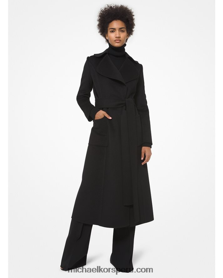 Z48V3731 negro unisexo Michael Kors abrigo con cinturón en mezcla de cashgora de la colección