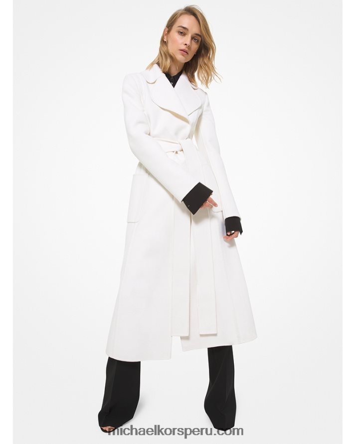 Z48V3733 blanco unisexo Michael Kors abrigo con cinturón en mezcla de cashgora de la colección