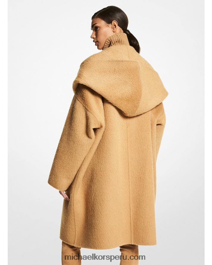Z48V3763 camello unisexo Michael Kors colección abrigo con capucha de alpaca doble faz