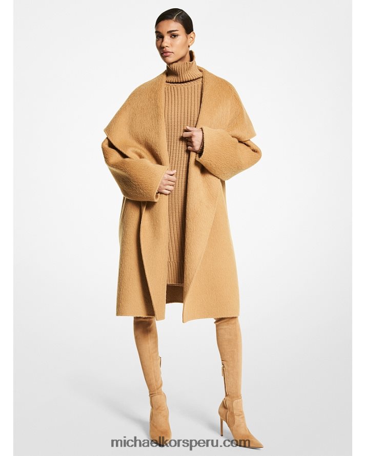 Z48V3763 camello unisexo Michael Kors colección abrigo con capucha de alpaca doble faz