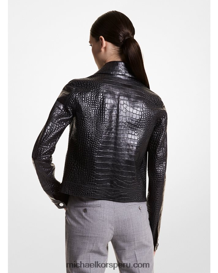 Z48V3765 negro unisexo Michael Kors chaqueta con cremallera de piel grabada de cocodrilo bella de la colección
