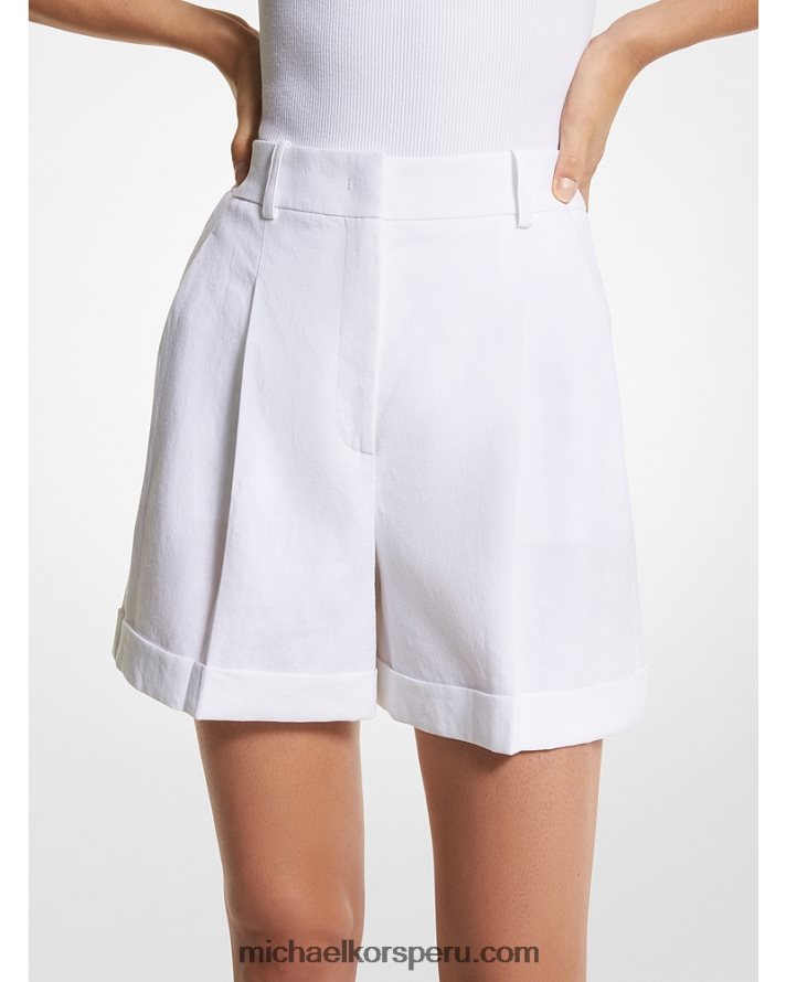 Z48V3448 Blanco óptico unisexo Michael Kors shorts de lino con puños plisados