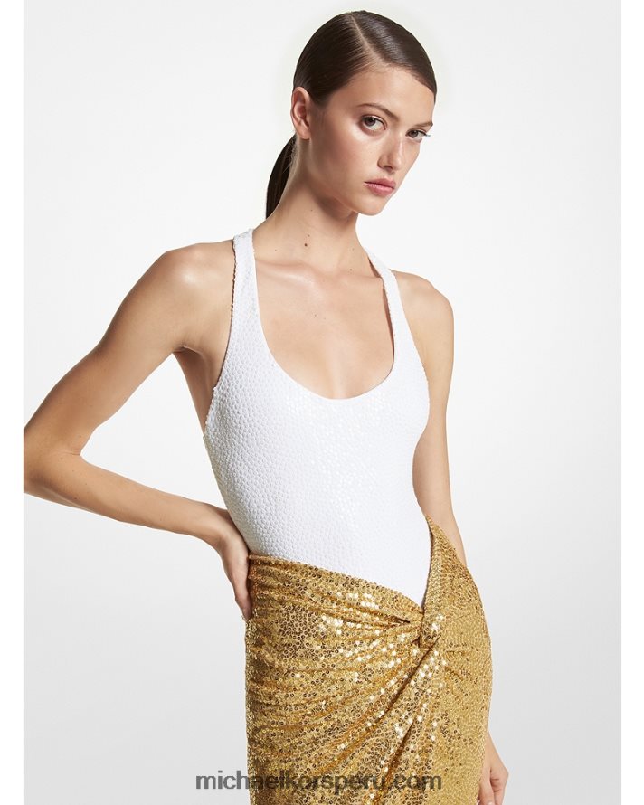 Z48V3399 Blanco óptico unisexo Michael Kors body de jersey elástico con lentejuelas bordadas a mano
