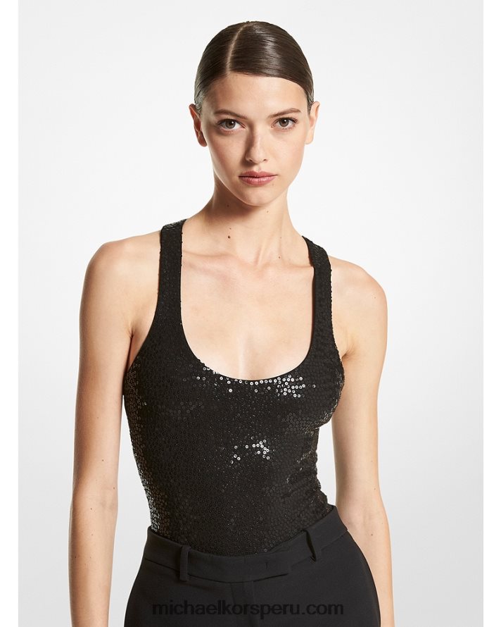 Z48V3400 negro unisexo Michael Kors body de jersey elástico con lentejuelas bordadas a mano