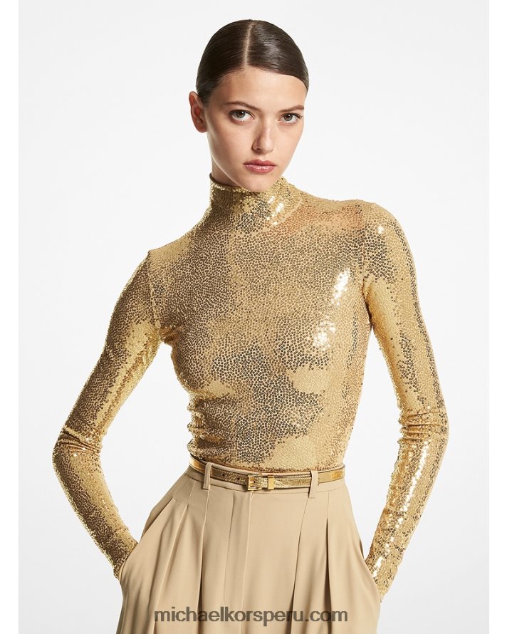 Z48V3455 duna unisexo Michael Kors body de jersey elástico mate con lentejuelas y cuello alto de la colección