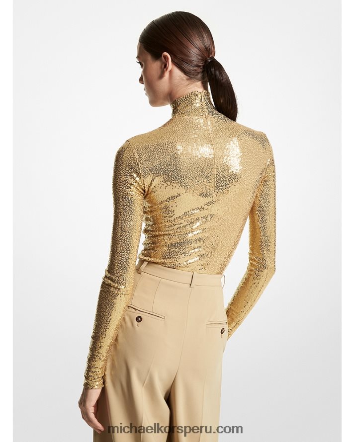 Z48V3455 duna unisexo Michael Kors body de jersey elástico mate con lentejuelas y cuello alto de la colección