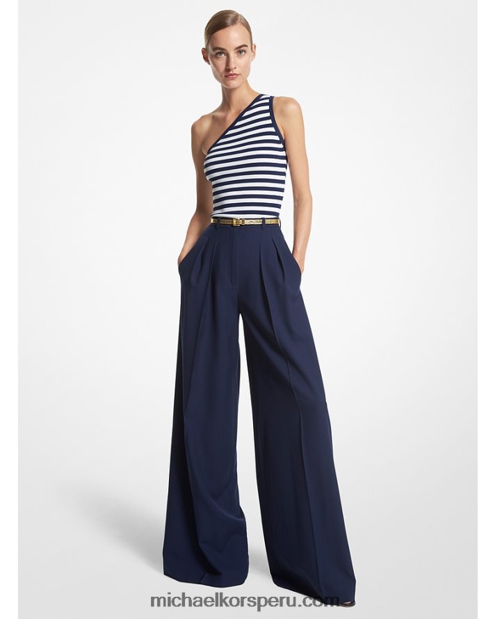 Z48V3576 azul marino/blanco unisexo Michael Kors camiseta sin mangas de un solo hombro de viscosa elástica acanalada de colección