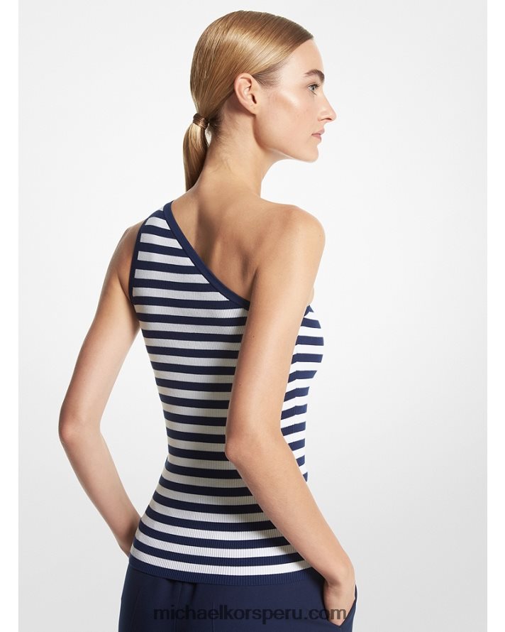 Z48V3576 azul marino/blanco unisexo Michael Kors camiseta sin mangas de un solo hombro de viscosa elástica acanalada de colección