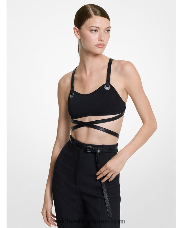 Z48V3742 negro unisexo Michael Kors conjunto bikini sujetador y braguita en crepe con ribetes de piel