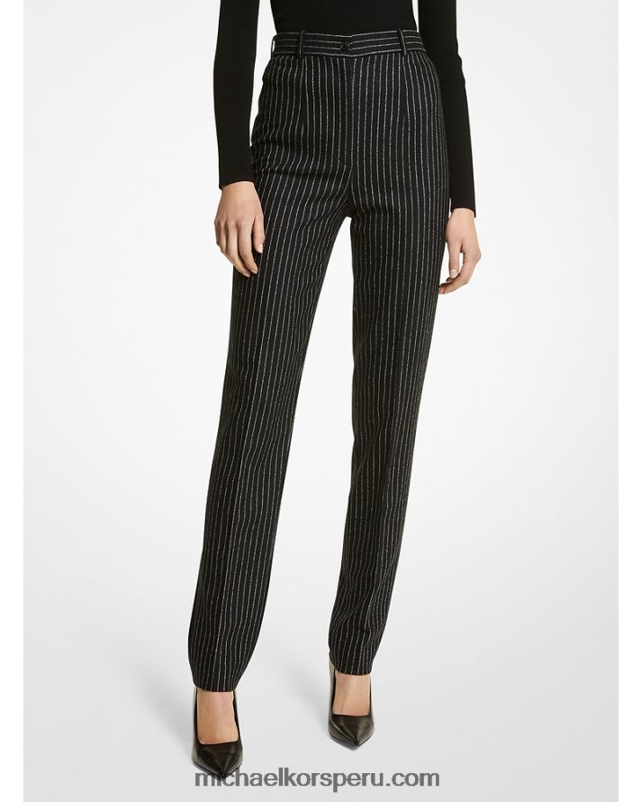 Z48V3596 blanco negro unisexo Michael Kors pantalones de franela elástica con rayas finas de collection carolyn