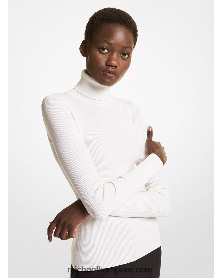 Z48V3624 Blanco óptico unisexo Michael Kors jersey de canalé de mezcla de lana con cuello vuelto