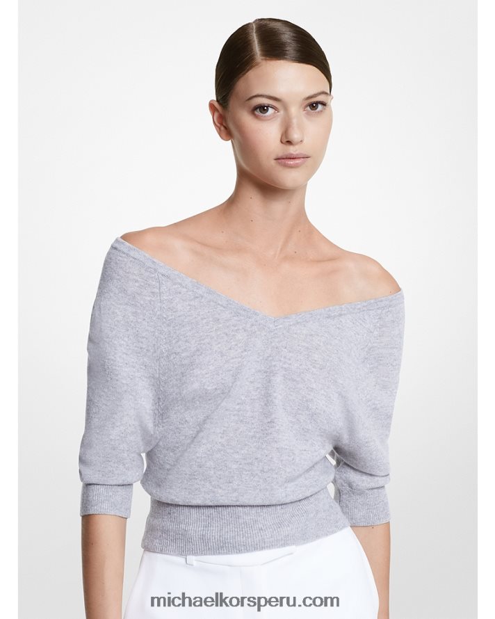 Z48V3677 Perla gris unisexo Michael Kors jersey de cashmere con hombros descubiertos