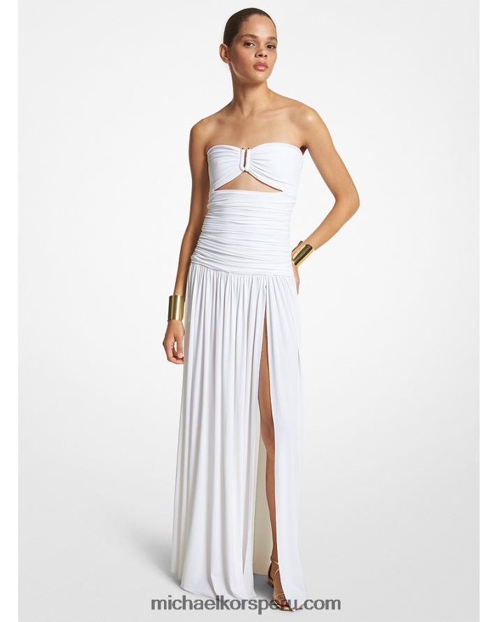 Z48V3422 Blanco óptico unisexo Michael Kors vestido de fiesta de jersey elástico mate con abertura y escote pronunciado