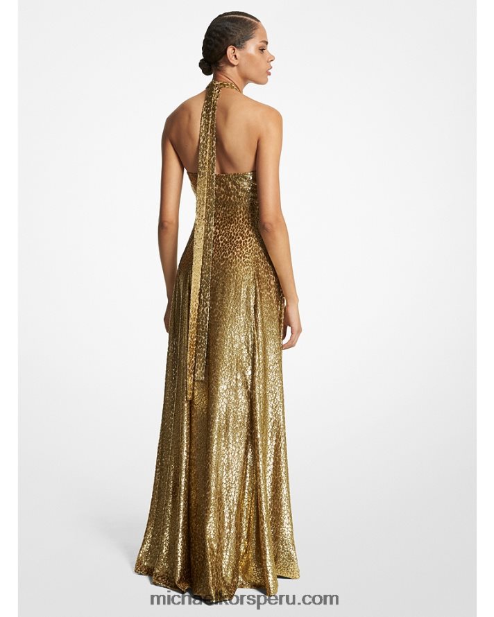 Z48V3449 oro unisexo Michael Kors vestido halter colección leopardo fil coupe metalizado