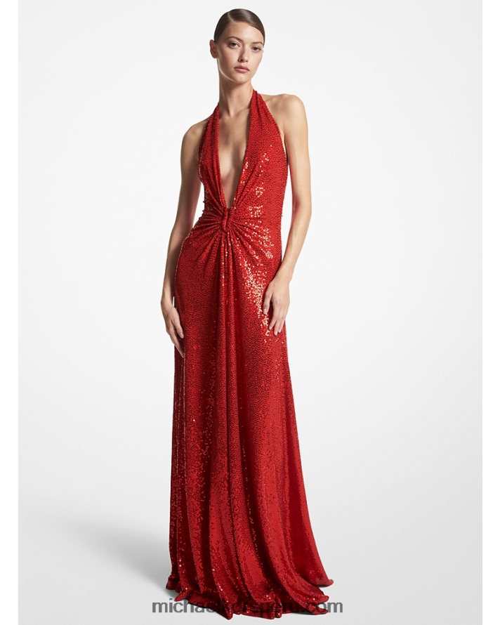 Z48V3474 amapola unisexo Michael Kors vestido halter de jersey elástico con lentejuelas bordadas a mano de la colección