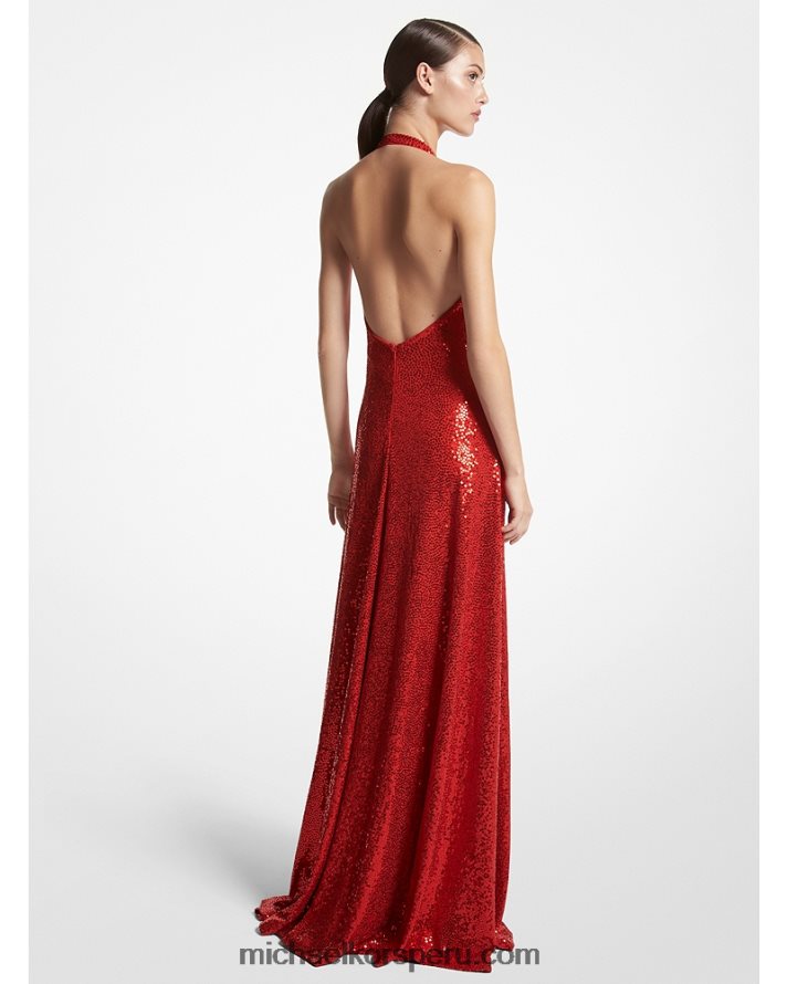 Z48V3474 amapola unisexo Michael Kors vestido halter de jersey elástico con lentejuelas bordadas a mano de la colección