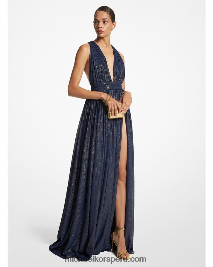 Z48V3547 azul marino/oro unisexo Michael Kors vestido de gasa de lamé a rayas metalizadas de la colección hutton