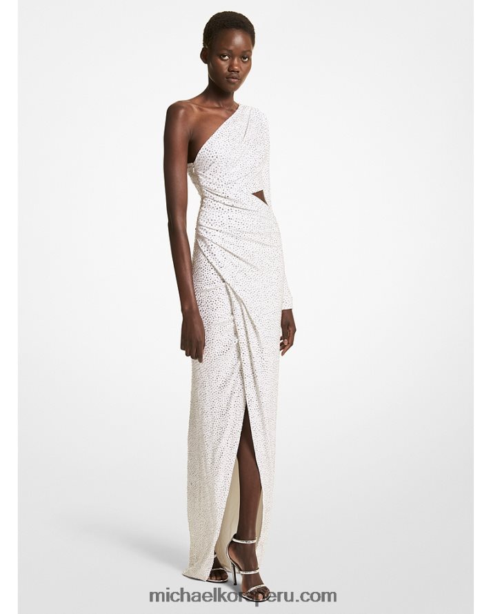 Z48V3614 Blanco óptico unisexo Michael Kors vestido asimétrico de jersey elástico con bordado de cristal de la colección
