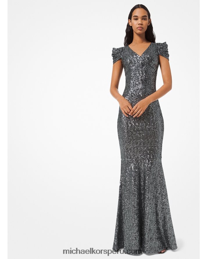 Z48V3701 bronce de cañón unisexo Michael Kors vestido trompeta de malla con lentejuelas de la colección