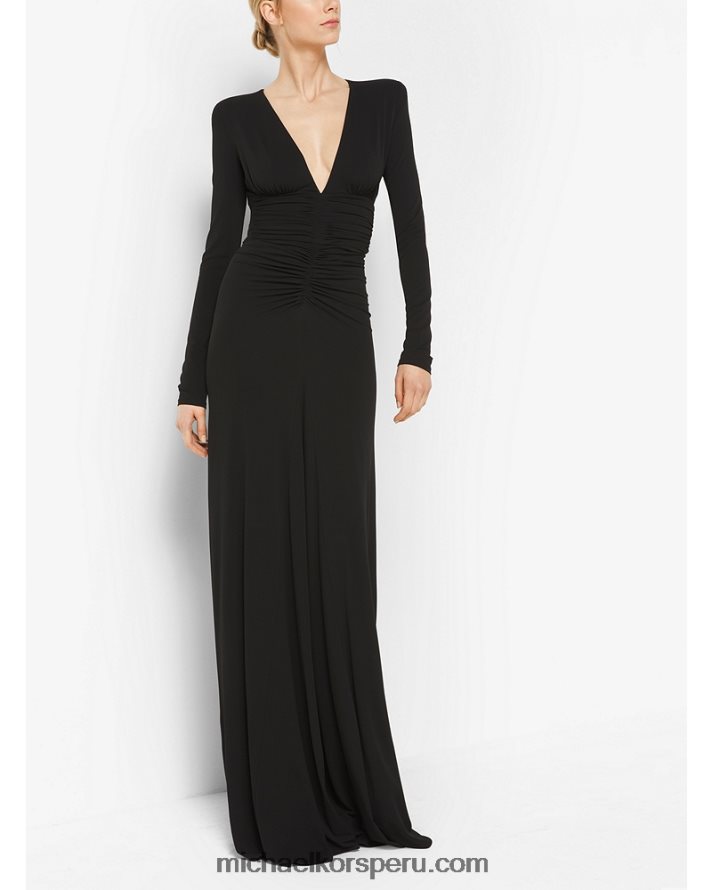 Z48V3702 negro unisexo Michael Kors vestido de fiesta de jersey mate elástico fruncido de la colección