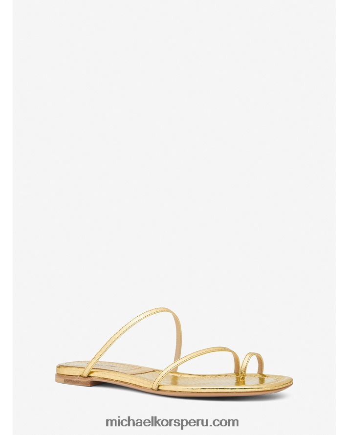 Z48V3824 oro unisexo Michael Kors Collection Sandalia tipo chancla Patti de piel de pitón metalizada en relieve
