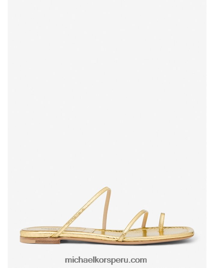 Z48V3824 oro unisexo Michael Kors Collection Sandalia tipo chancla Patti de piel de pitón metalizada en relieve